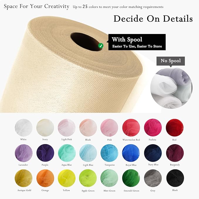 Honey Beige Tulle Fabric Rolls 54 Inch by 40 Yards Tulle Bolt Spool - Image 3