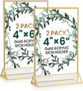 Acrylic Gold Sign Holders 4x6, 2 Pack Wedding Gold Table Number Holders by HRSDEIE