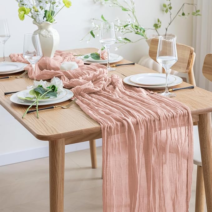 Asee'm 6PCS Table Runner Cheesecloth 10FT Dusty Pink Boho Gauze Fabric Rustic - Image 6