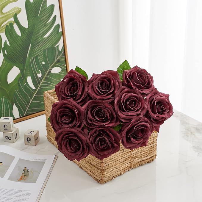 Artificial Rose 10pcs Open Flower Bouquet Faux Rose Stems - Image 3