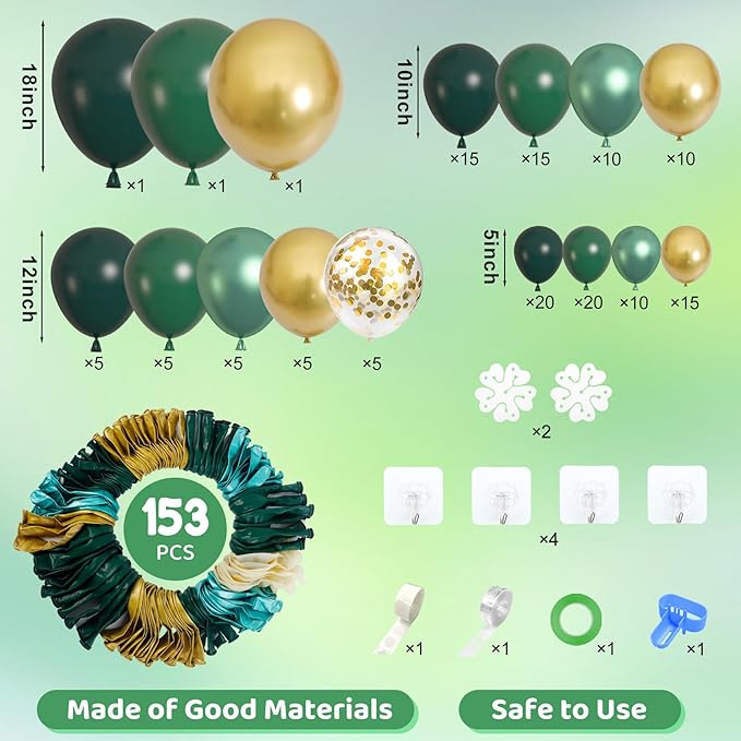 Amandir 153pcs Green and Gold Balloon Garland Arch Kit, Different Sizes 18 12 - Image 2