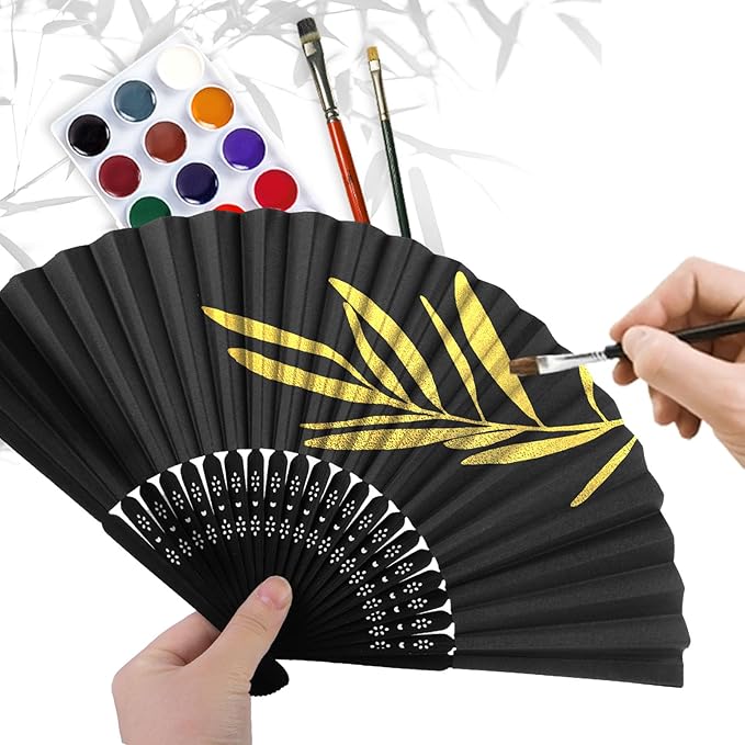 JOHOUSE 12 Packs 8.2 Inch Black Chinese Paper Foldable Hand Fan - Image 8