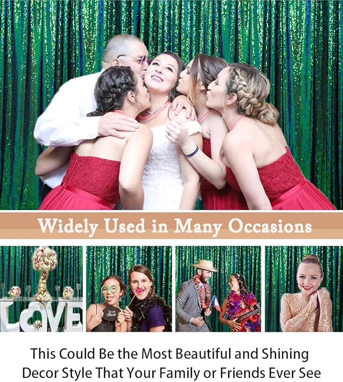 ShinyBeauty Iridescent Green Sequin Backdrop 10FTx10FT Photo Backdrops Green - Image 6