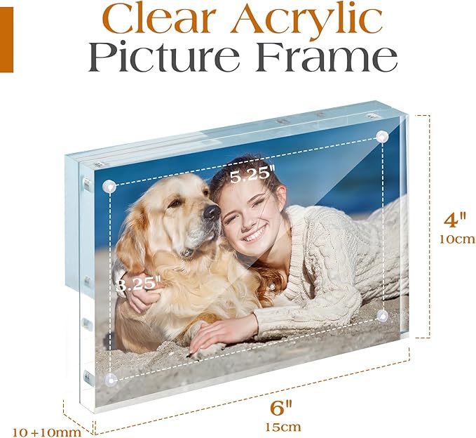 TWING 6 Pack Picture Frames Acrylic 4 x 6, Horizontal Magnet Frame Lucite - Image 2