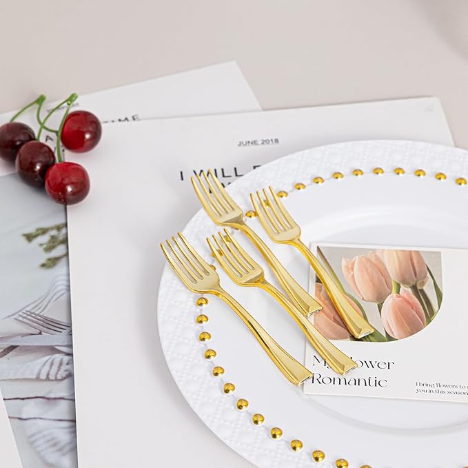 N9R 300PCS Gold Plastic Mini Forks, 4 Inches – Heavy Duty Disposable Cocktail - Image 5