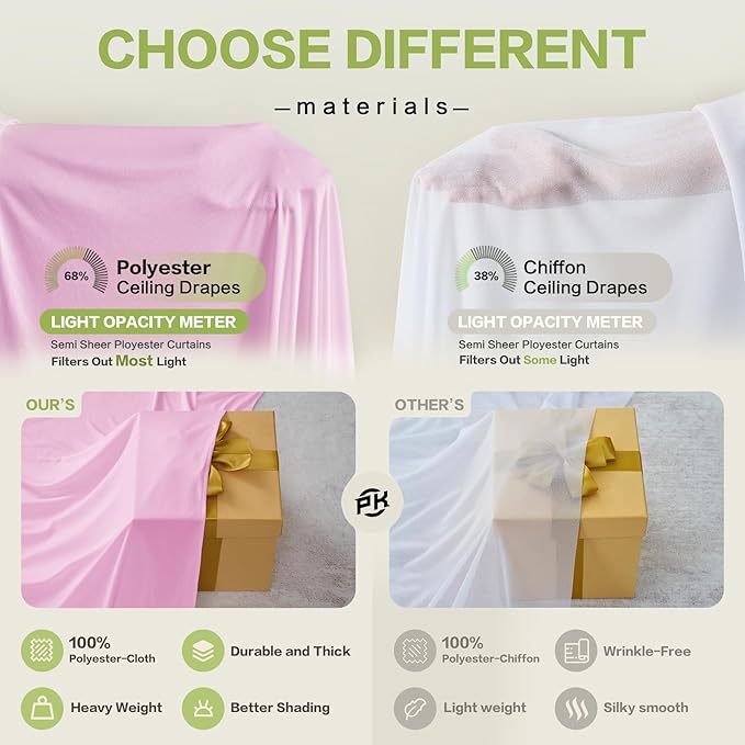 PartyVillage 2 Panels 5ftx30ft Baby Pink Ceiling Drapes - Image 8