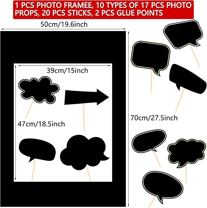 18pcs Blank Photo Booth Props Black Chalkboard Photo Booth Props Frame - Image 3