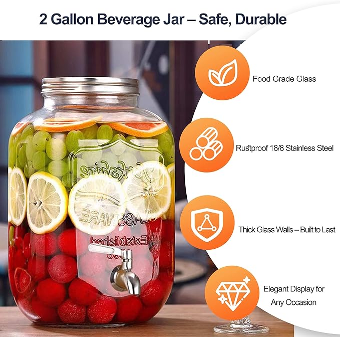 2 Gallon Drink Dispensers for Parties, 2 Pack Beverage Dispensers - Image 3