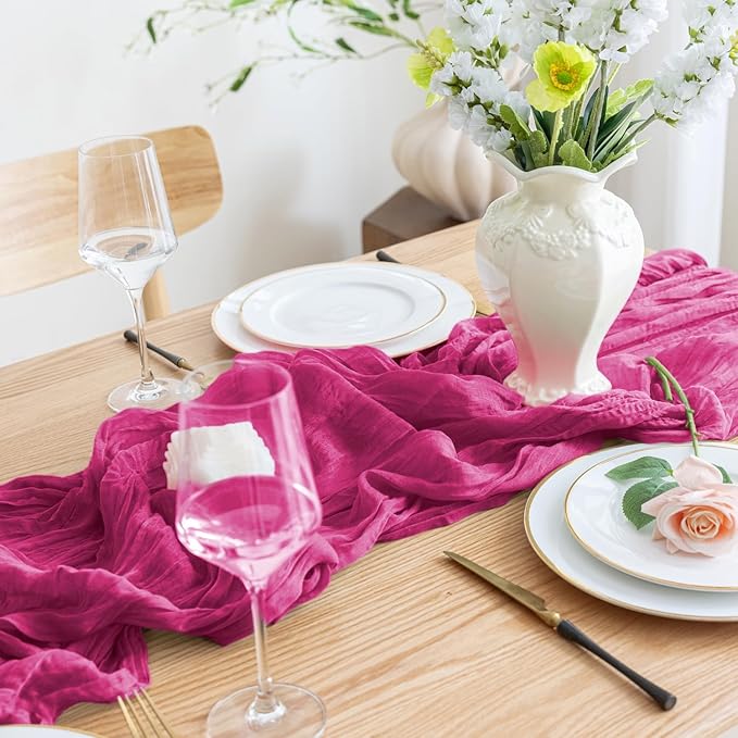 Asee'm 12pcs Cheesecloth Table Runner 120 Inches Long Fuchsia Boho Gauze Cheese - Image 5
