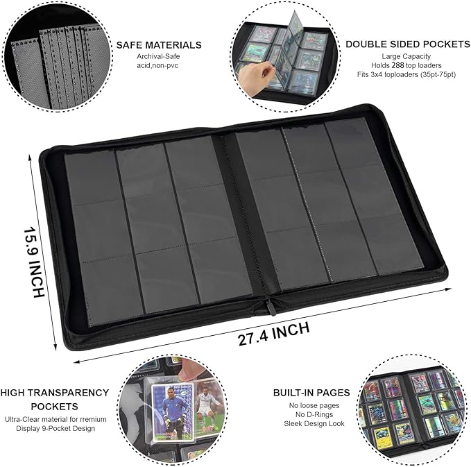 Toploader Binder with 9-Pocket Pages, Holds 288 "3×4" Rigid Toploader Hard Cases - Image 6