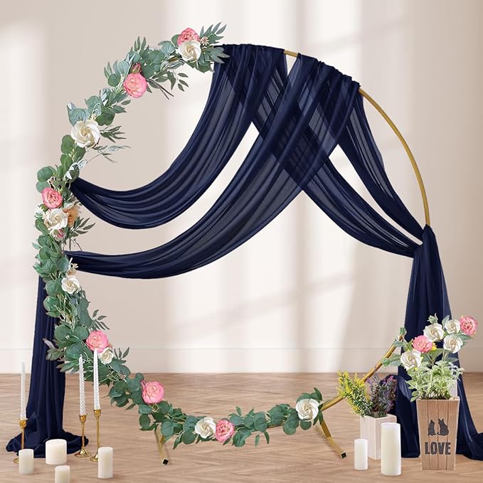 Navy Blue Wedding Arch Draping Fabric 4 Panels 29" x 20 FT Navy Wedding Drapes - Image 3
