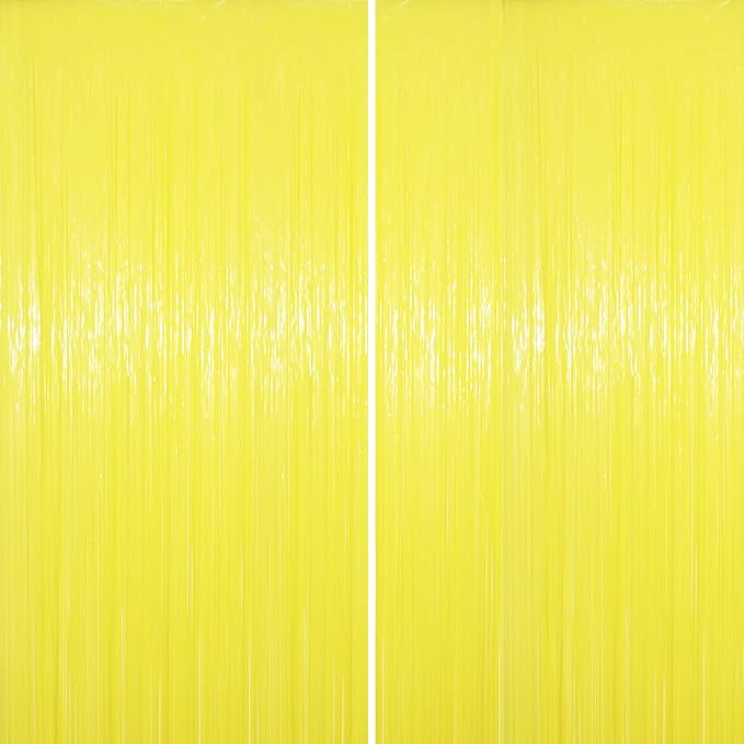2 Pack Pastel Yellow Tinsel Foil Fringe Curtains, Metallic Tinsel Party by Voircoloria