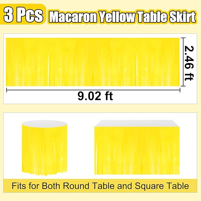 3 Pack 29 x108 Inch Macaron Yellow Foil Fringe Table Skirts Metallic Banner - Image 2