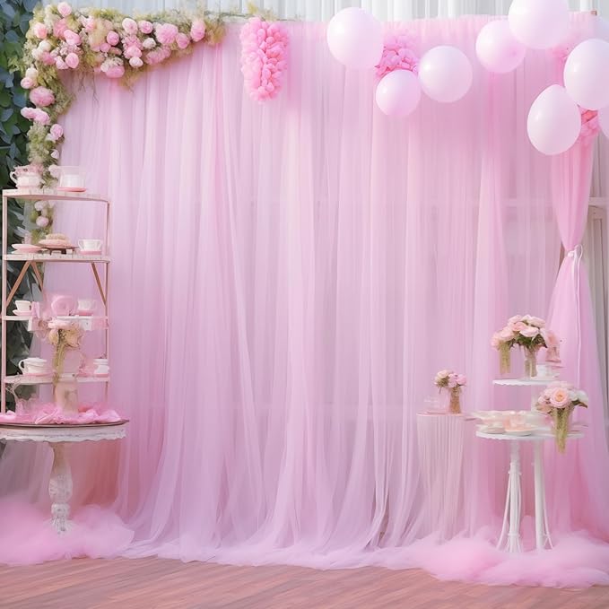 20x10 Pink Tulle Backdrop Curtains - Image 2