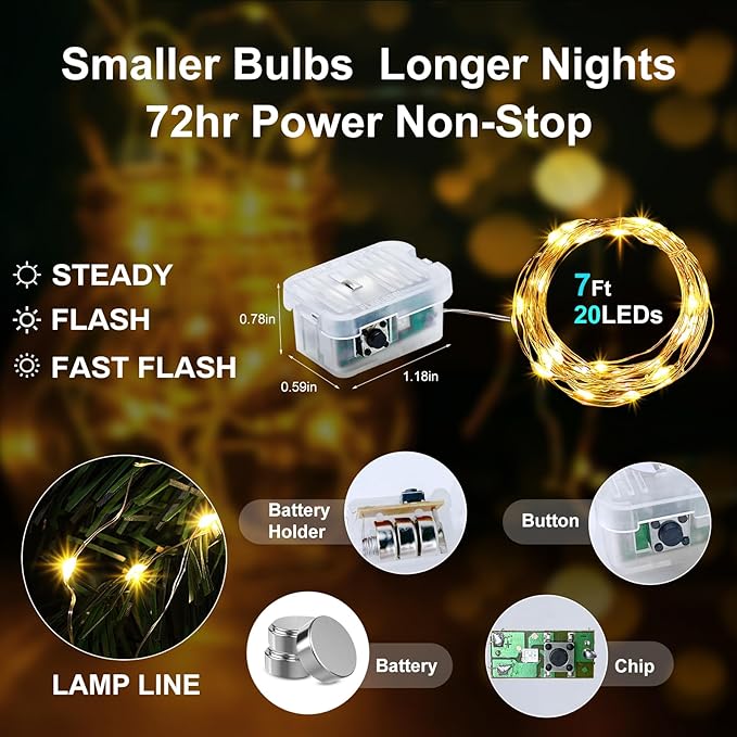 Aogist 24 Pack Fairy Lights 3 Modes 7ft 20 LED Waterproof, Battery Operated - Image 2
