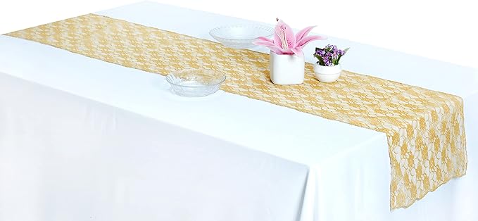 MDS Pack of 5 Wedding 12 x 108 inches Lace Table Runner - Image 3