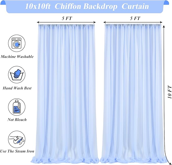 10x10ft Light Blue Chiffon Backdrop Curtain - Image 8