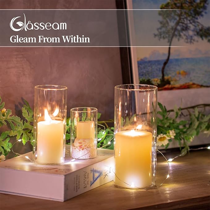 Glasseam Cylinder Vases Set of 12, Hurricane Candle Holder Clear Different Sizes - Image 8