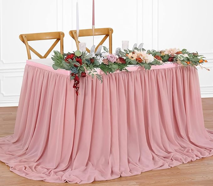 Dusty Rose 6ft Table Skirt for Rectangle Tables or Round Tables Sheer by QueenDream