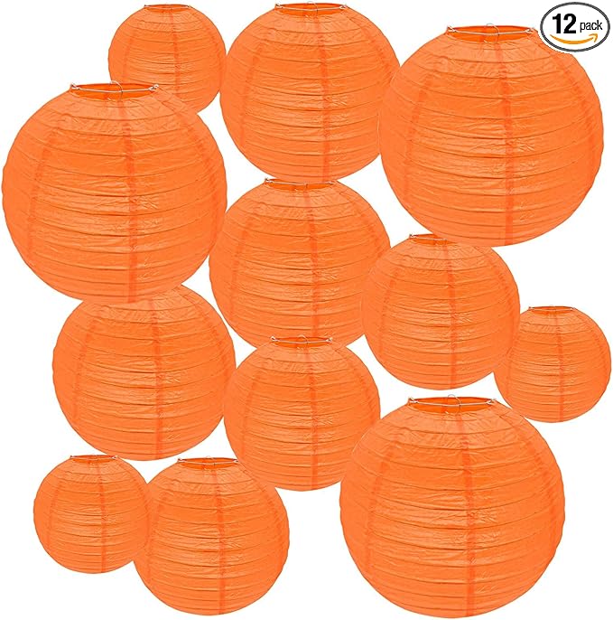 12Pcs Round Paper Lanterns Assorted Sizes by Peywot