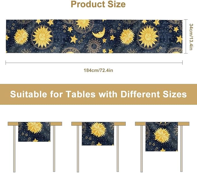 Sun Moon Table Runner, Boho Starry Sky Table Runners - Image 3