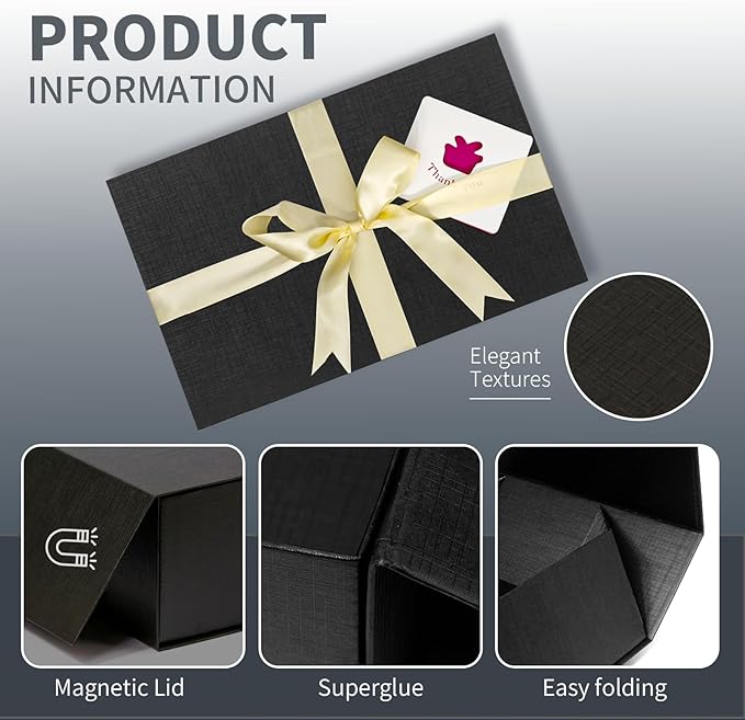 Large Black Gift Box, 13.75"x9"x4.5", Gift Boxes - Image 3