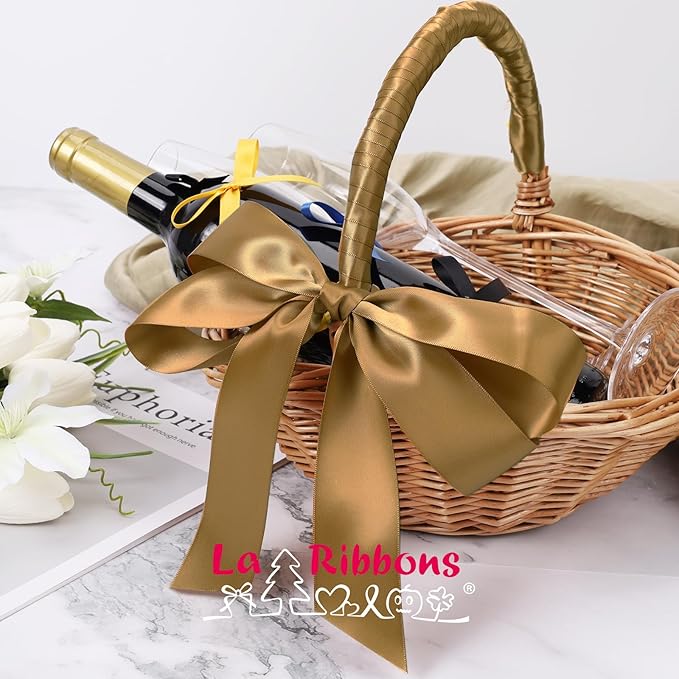 LaRibbons Pale Gold Satin Ribbon 1 Inch 25 Yards Double Faced Gold Silk Ribbon - Image 4
