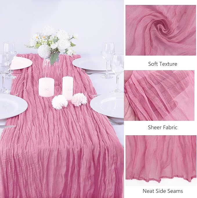 16PCS Dusty Rose Cheesecloth Table Runner 10FT Table Runner Cheesecloth - Image 3