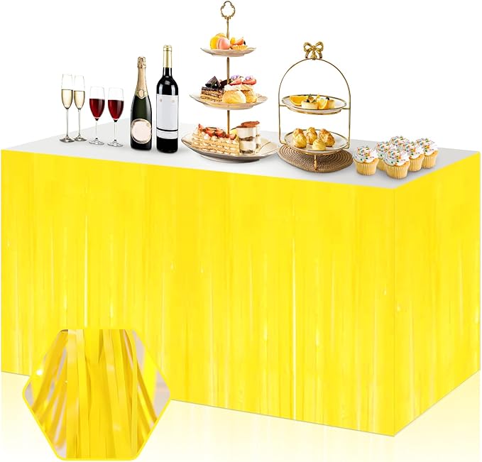 3 Pack 29x108 Inch Macaron Yellow Foil Fringe Table Skirts Metallic Banner by Ferwzsr