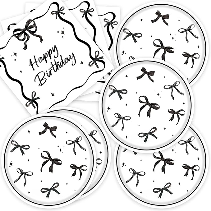 40pcs Black Bow Birthday Decorations Sophisticated Coquette Birthday Supplies by Unknown