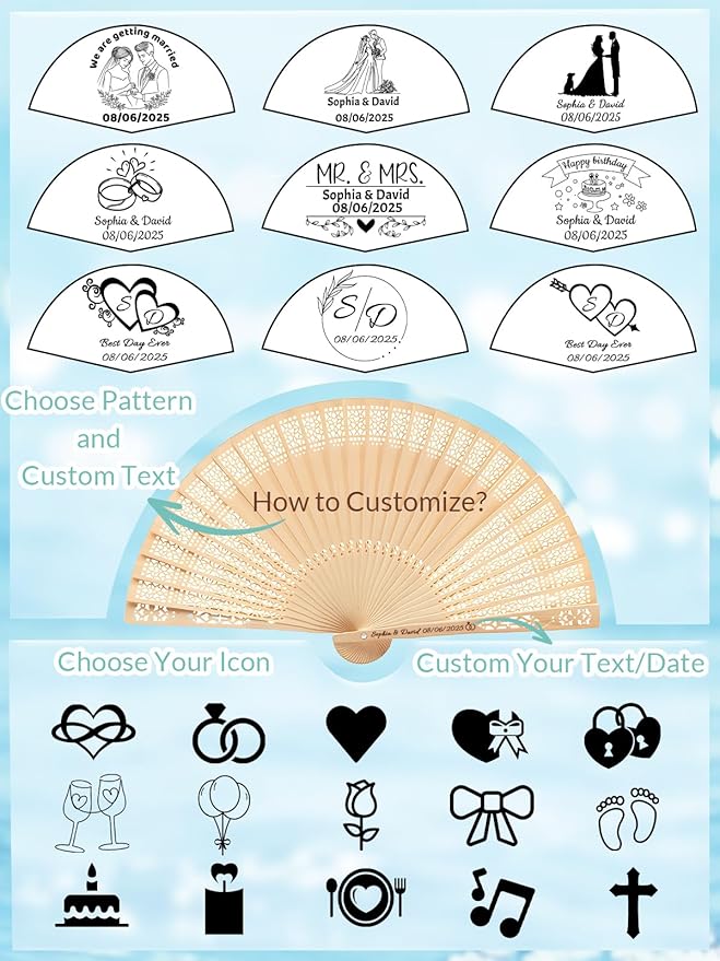 50Pcs Personalized Folding Hand Fans Custom Engraved Summer Wedding Fans - Image 3