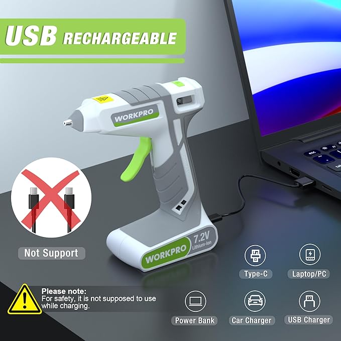 WORKPRO 7.2V Cordless Hot Melt Glue Gun, Rechargeable Fast Preheating Glue Gun - Image 5