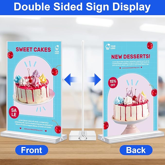 Acrylic Sign Holder 5.5x8.5 Inches 4 Pack, Double Sided Clear Display Stand - Image 3