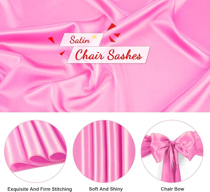 50 PCS Pink Satin Chair Sashes Bows Universal Chair Ribbon Ties Back Sash - Image 3