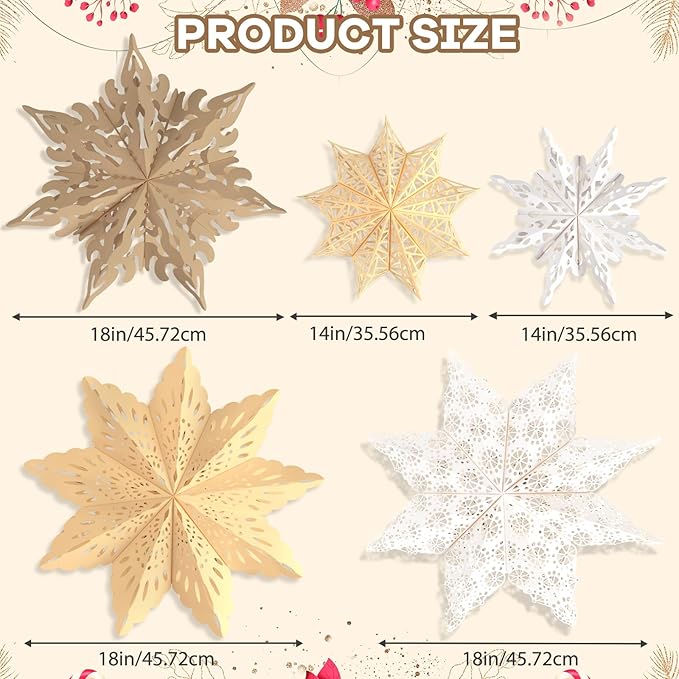 5Pcs Christmas Paper Snowflake Lanterns, Large Christmas Paper Star Lanterns - Image 2