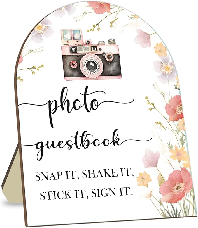 Wedding Photo Guestbook Desk Plaque, Floral Decor Party Welcome Sign, Bridal by CelebrateEveryMoment