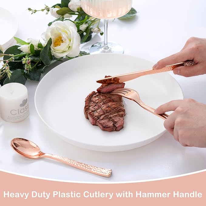 Supernal 180pcs Rose Gold Plastic Silverware Heavy Duty Plastic Forks and Spoons - Image 7