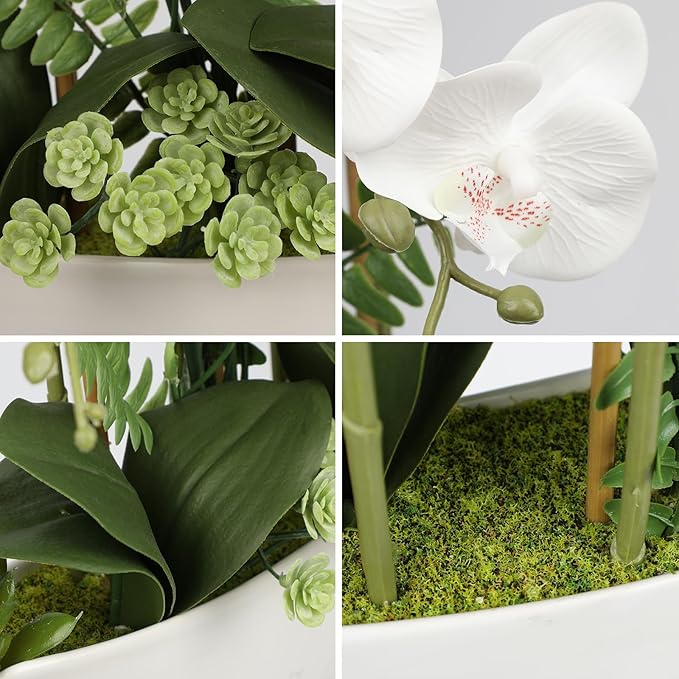 Briful Orchid Artificial Flowers 18in White Fake Orchid Silk Flowers - Image 4