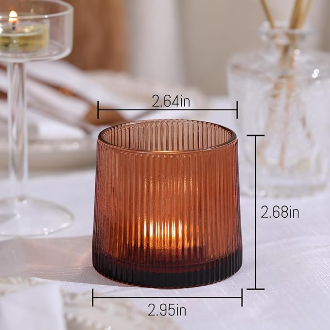 Amber Ribbed Tealight Votive Candle Holders Set of 10- Votive Candle Holders - Image 2