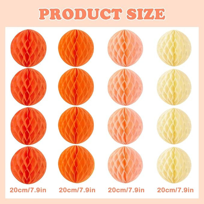 Pink and Orange Honeycomb Hanging Paper Balls, Fall Party Decoration, Groovy - Image 2