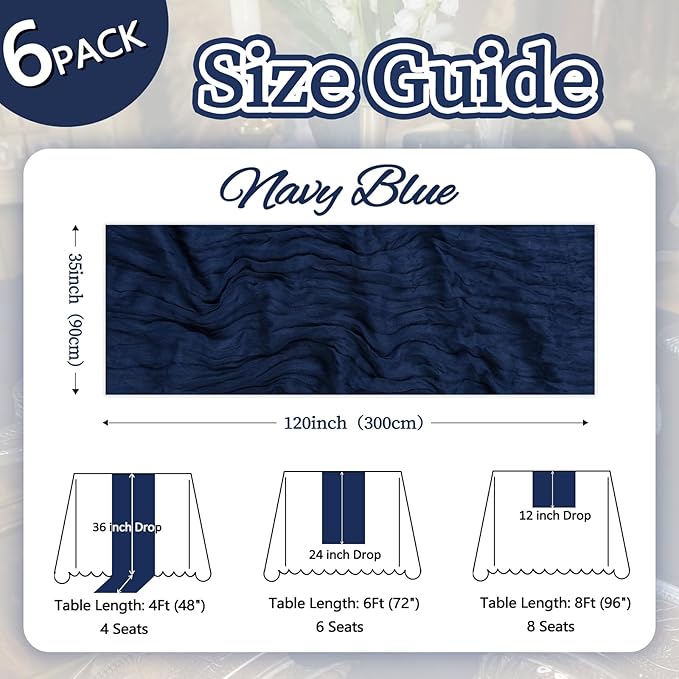 6 Pack Navy Blue Cheesecloth Table Runner 10ft Boho Gauze Fabric Cheese Cloth - Image 2