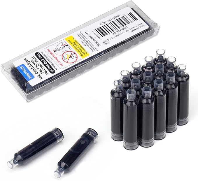 WRITECH Black Ink Cartridge Set: 16 Ink Cartridges Clictek Fountain Pens - Image 6