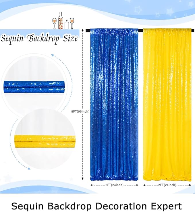 ShinyBeauty Sequin Backdrop Yellow and Royal Blue Backdrop Set of 4, 2FTx8FT - Image 6