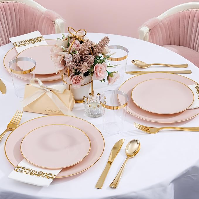 Supernal 350pcs Pink Plastic Plates, Plates Disposable Heavy Duty, 50 Dessert - Image 7