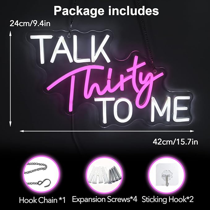 Talk Thirty To Me Neon Sign Dimmable 30th Birthday Neon Light Party Words Neon - Image 3