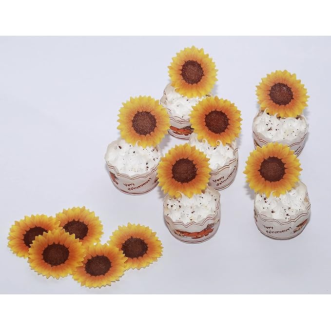 GEORLD Edible Cake Topper Wafer Sunflower Cupcake Decoration by Wafer Paper - Image 5