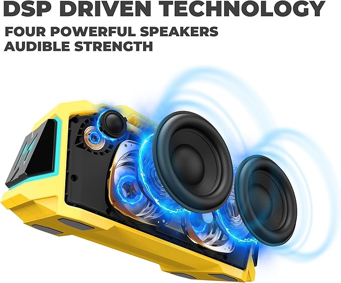 MusiBaby M1 Portable Bluetooth Speaker Yellow, Loud Stereo Sound Subwoofer Deep - Image 3