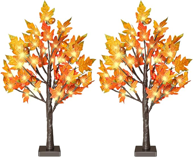 24 Inch Fall Lighted Maple Tree, 2FT Fall Tree by TiYiViRi