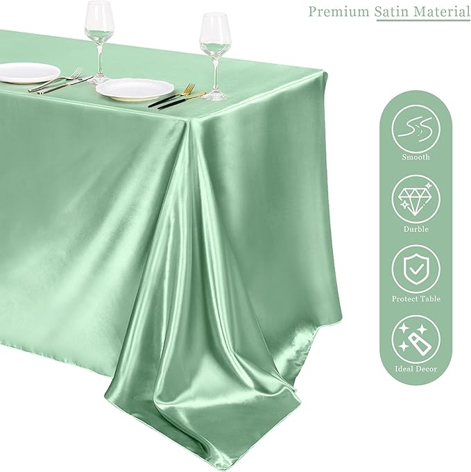 TURSTIN 1 Pack Sage Green Satin Tablecloth 102 x 58 Inch Overlay Satin Table - Image 4