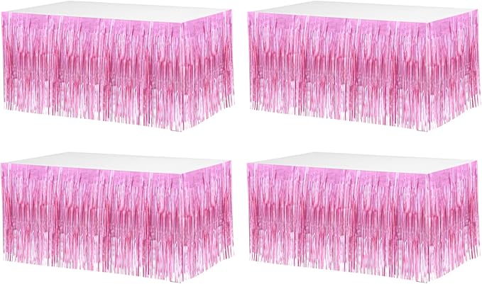 4 Pack 29x108 Inch Valentine's Day Metallic Foil Fringe Tinsel Table Skirts by Clayghsen
